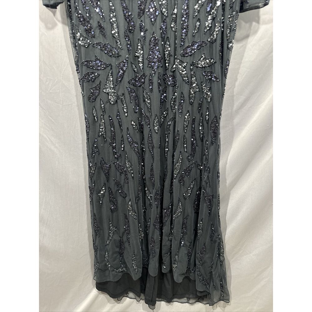 NWT $598 Mac Duggal [ 14 ] Beaded Long Sleeve‎ Evening Gown in Charcoal #S1107 - Picture 10 of 13